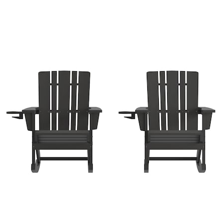 Flash Furniture Black Adirondack Rocking Chairs with Cupholder, 2PK 2-LE-HMP-1045-31-BK-GG
